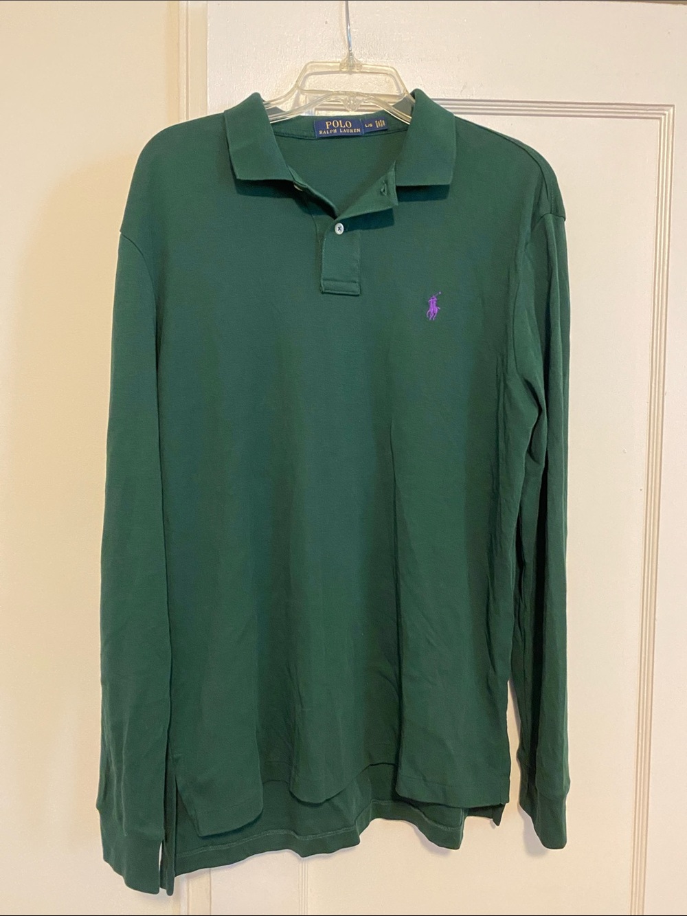 Polo Ralph Lauren Long Sleeve Polo Shirt - Hunter Green / Purple Pony - Size L